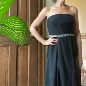 Black silk strapless dress